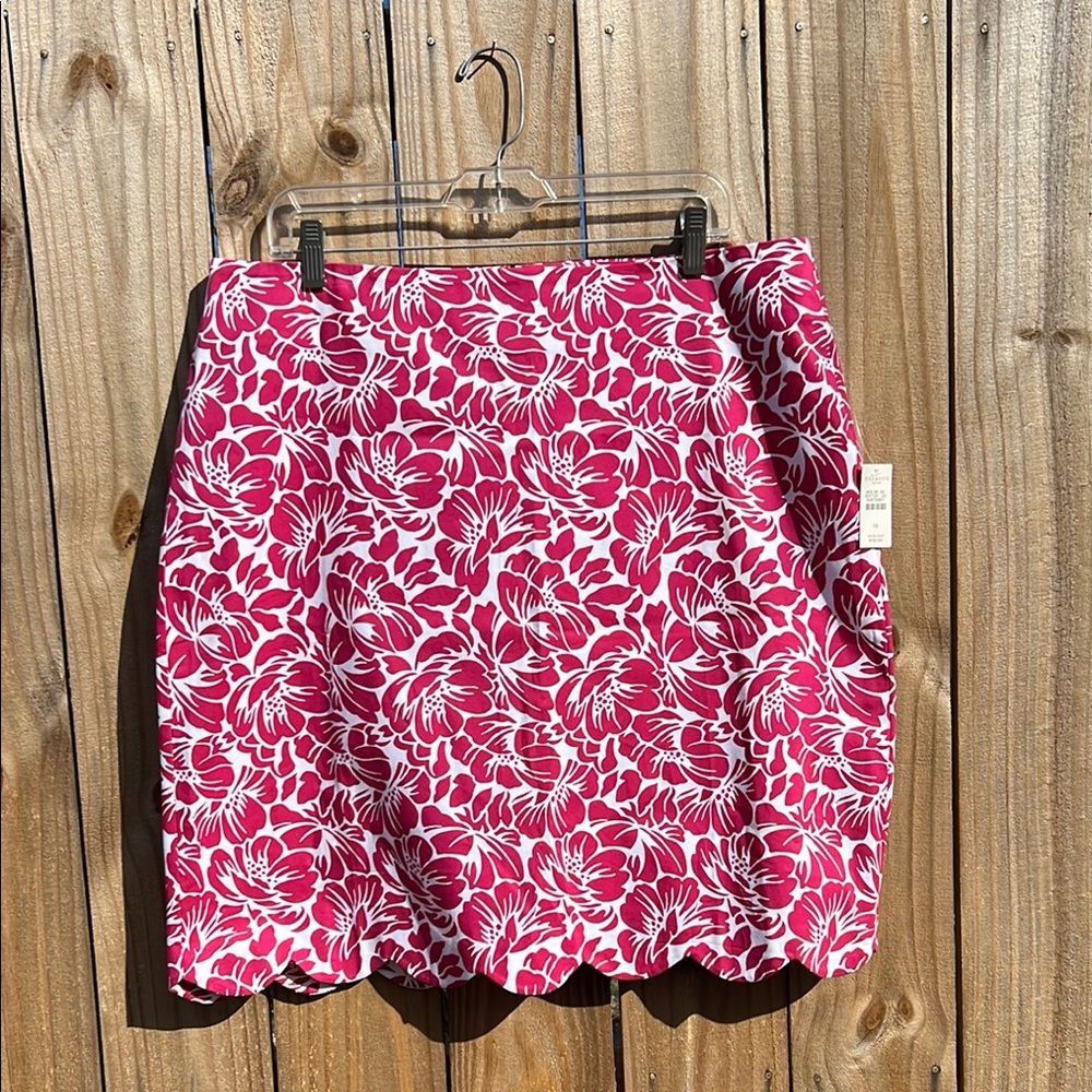 Talbots Pink White Floral Scalloped Hem Mini Skirt Career Barbiecore Preppy